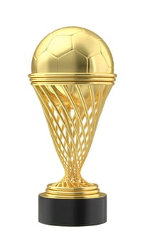Front view of golden football trophy cup