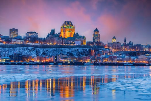 Quebec City skyline, cityscape of Canada  at sunset