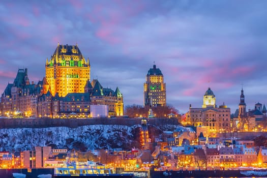 Quebec City skyline, cityscape of Canada  at sunset