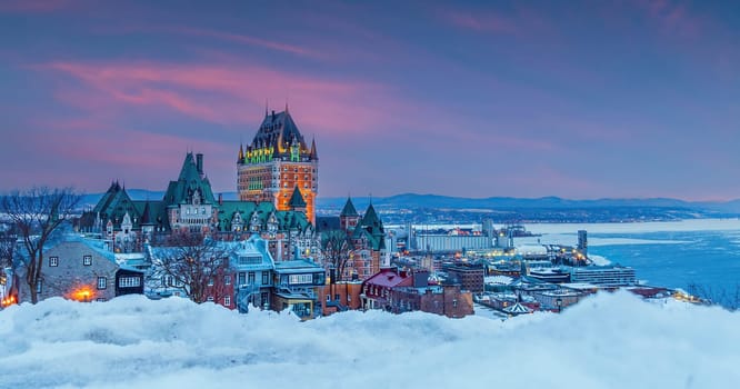 Quebec City skyline, cityscape of Canada  at sunset