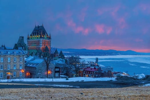 Quebec City skyline, cityscape of Canada  at sunset