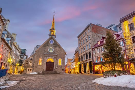 Quebec City skyline and Notre Dame des Victoires Catholic, cityscape of Canada 