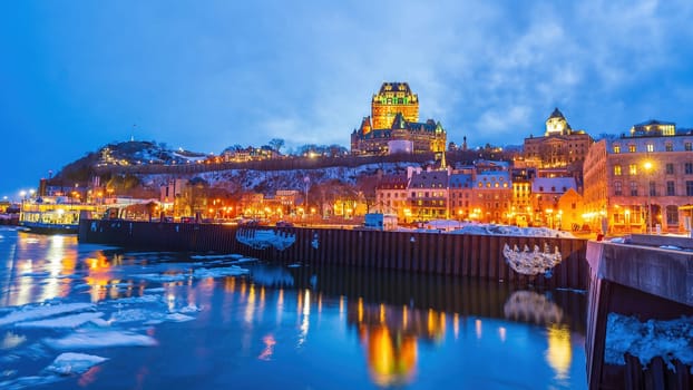 Quebec City skyline, cityscape of Canada  at sunset