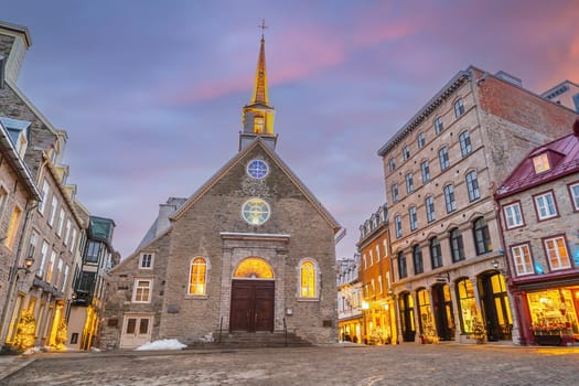 Quebec City skyline and Notre Dame des Victoires Catholic, cityscape of Canada 