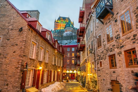 Quebec City skyline, cityscape of Canada  at sunset