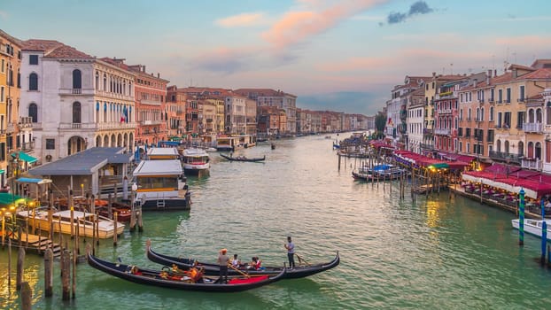 Romantic Venice at twilight. Cityscape of  old town and Grand Canal