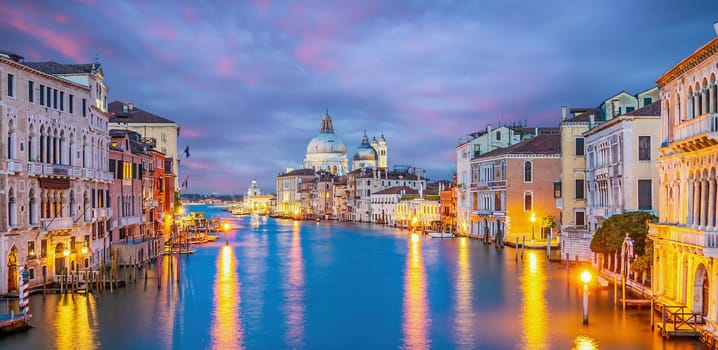 Romantic Venice at twilight. Cityscape of  old town and Grand Canal