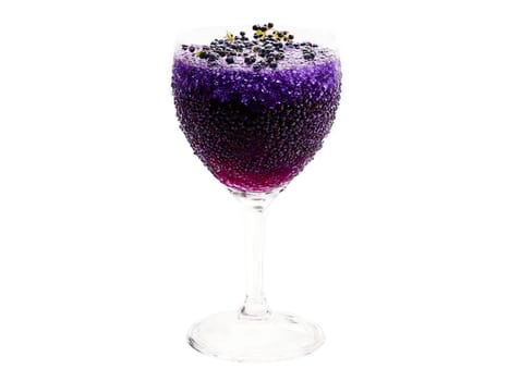 Elderberry soda in a crystal goblet elderberries and lemon slices deep purple splash in. Drink isolated on transparent background.