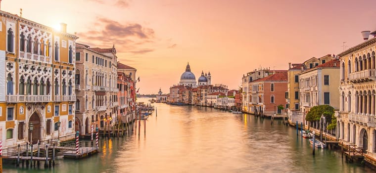 Romantic Venice at twilight. Cityscape of  old town and Grand Canal