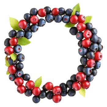 Saskatoon Berries ripe saskatoon berries arranged in a circular wreath shape with some berries cut. Food isolated on transparent background.