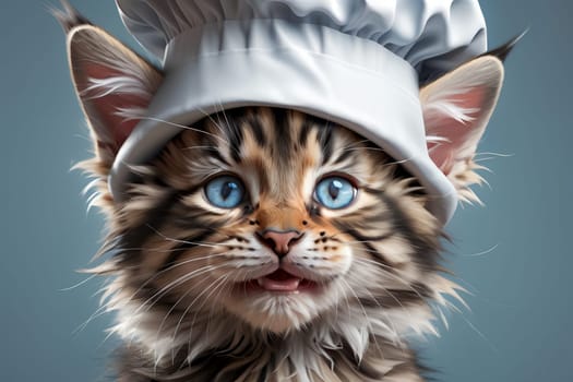 professional chef, cute cat in a chef's hat.