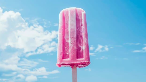 Multi-colored popsicles on a hot day against the background of a magical sky. Summer food concept.