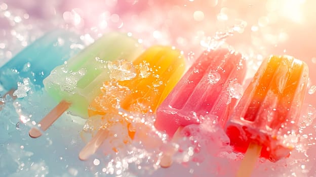 Multi-colored popsicles on a hot day against the background of a magical sky. Summer food concept.