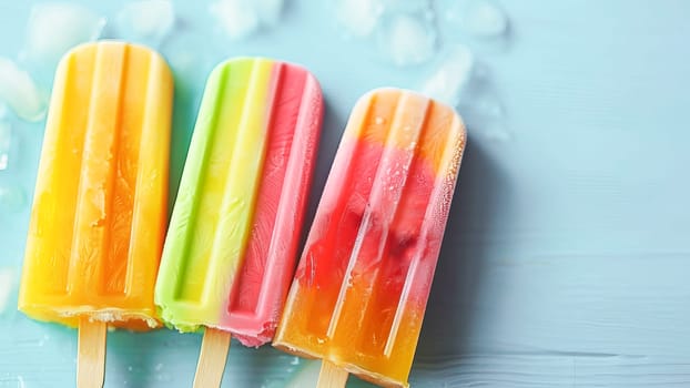 Multi-colored popsicles on a hot day against the background of a magical sky. Summer food concept.