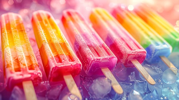 Multi-colored popsicles on a hot day against the background of a magical sky. Summer food concept.