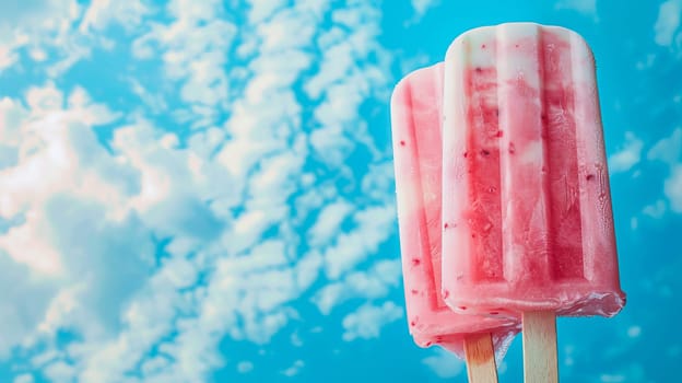 Multi-colored popsicles on a hot day against the background of a magical sky. Summer food concept.