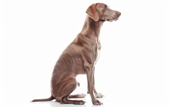 A thoughtful Azawakh gazes sideways, its slim form and the reflective expression in its eyes painting a picture of a contemplative and soulful creature. The dog's silhouette against white background