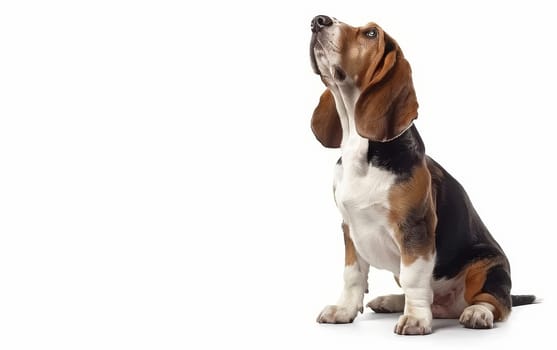 This Basset Hound in thoughtful repose exhibits deep, soulful eyes, and a relaxed demeanor, embodying the breed's gentle nature