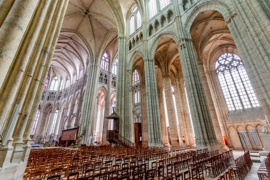 MEAUX, FRANCE, APRIL 18, 2023 :  interiors and architectural details of the Saint Etienne cathedral in Meaux, France