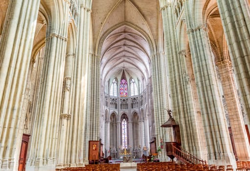 MEAUX, FRANCE, APRIL 18, 2023 :  interiors and architectural details of the Saint Etienne cathedral in Meaux, France