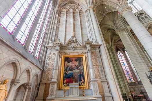 MEAUX, FRANCE, APRIL 18, 2023 :  interiors and architectural details of the Saint Etienne cathedral in Meaux, France