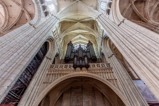 MEAUX, FRANCE, APRIL 18, 2023 :  interiors and architectural details of the Saint Etienne cathedral in Meaux, France