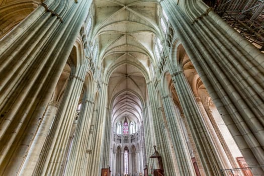 MEAUX, FRANCE, APRIL 18, 2023 :  interiors and architectural details of the Saint Etienne cathedral in Meaux, France