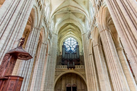 MEAUX, FRANCE, APRIL 18, 2023 :  interiors and architectural details of the Saint Etienne cathedral in Meaux, France