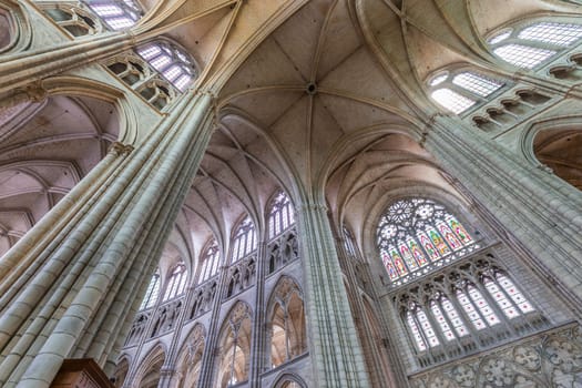 MEAUX, FRANCE, APRIL 18, 2023 :  interiors and architectural details of the Saint Etienne cathedral in Meaux, France