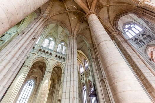 MEAUX, FRANCE, APRIL 18, 2023 :  interiors and architectural details of the Saint Etienne cathedral in Meaux, France