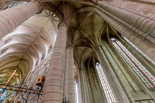 MEAUX, FRANCE, APRIL 18, 2023 :  interiors and architectural details of the Saint Etienne cathedral in Meaux, France