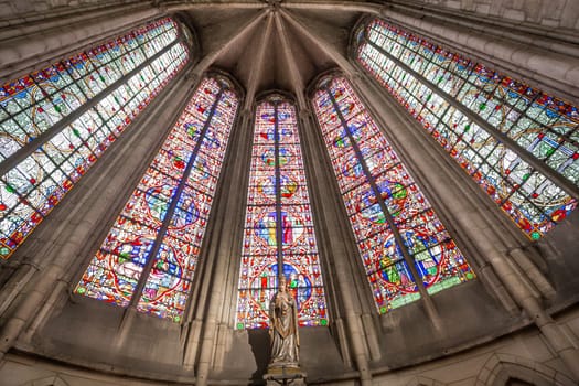 MEAUX, FRANCE, APRIL 18, 2023 :  interiors and architectural details of the Saint Etienne cathedral in Meaux, France