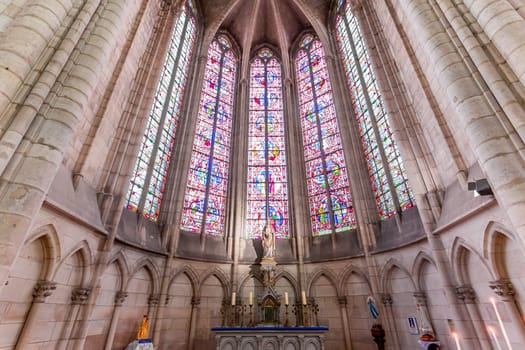 MEAUX, FRANCE, APRIL 18, 2023 :  interiors and architectural details of the Saint Etienne cathedral in Meaux, France