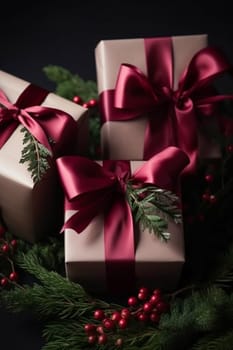 Classic Christmas presents and holiday gifts, wrapped gift boxes under Christmas tree, boxing day and holidays shopping, post-processed, generative ai