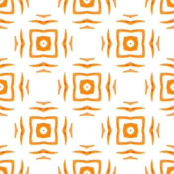 Tiled watercolor background. Orange flawless boho chic summer design. Textile ready fancy print, swimwear fabric, wallpaper, wrapping. Hand painted tiled watercolor border.