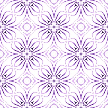 Hand drawn tropical seamless border. Purple charming boho chic summer design. Textile ready perfect print, swimwear fabric, wallpaper, wrapping. Tropical seamless pattern.