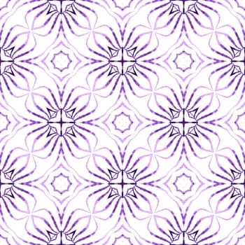 Hand drawn tropical seamless border. Purple charming boho chic summer design. Textile ready perfect print, swimwear fabric, wallpaper, wrapping. Tropical seamless pattern.