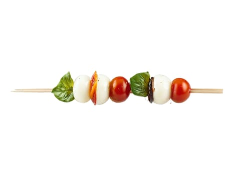 Mini Caprese Skewers Fresh mozzarella ripe cherry tomatoes and fragrant basil leaves drizzled with rich. Food isolated on transparent background.