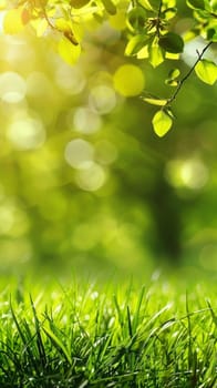 The sun's rays peek through vibrant green leaves, creating a soft bokeh effect that captures the essence of a lively spring morning.