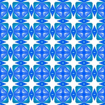 Exotic seamless pattern. Blue marvelous boho chic summer design. Textile ready pleasant print, swimwear fabric, wallpaper, wrapping. Summer exotic seamless border.