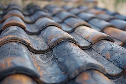 Close up of metal aged roof tile.