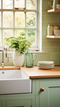 Mint cottage kitchen interior design, home decor and house improvement, English in frame kitchen cabinets in a country house interiors