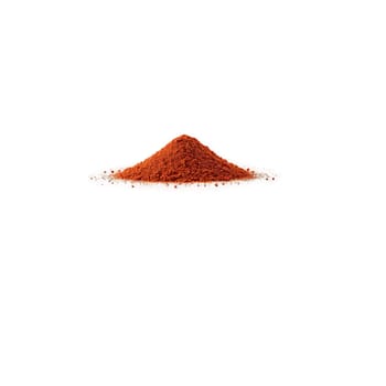 Vibrant red paprika powder finely ground small mound rich color subtle shimmer Food and culinary. Food isolated on transparent background.