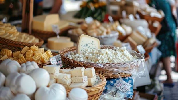 Homemade dairy products on a market counter. Selective focus. food.