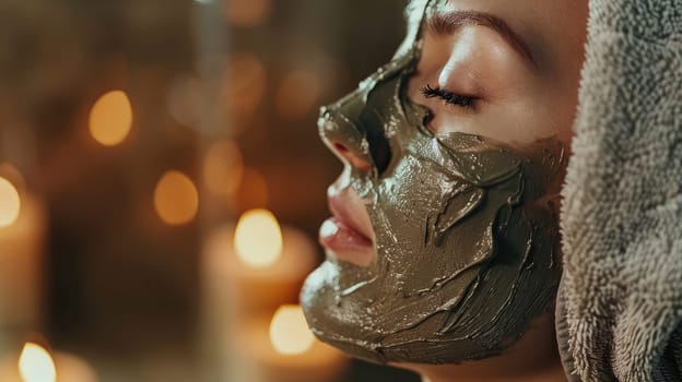 Mud mask on a woman's face. Selective focus. spa.