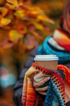 A glass of coffee in a woman's hand in the park. Selective focus. nature.