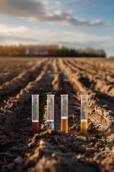 Test tubes with soil samples in nature. Selective focus. Nature.