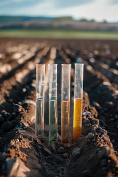 Test tubes with soil samples in nature. Selective focus. Nature.