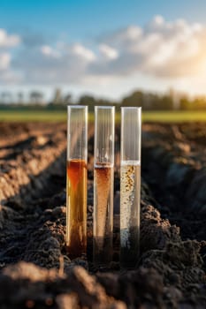 Test tubes with soil samples in nature. Selective focus. Nature.