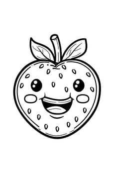 A black and white drawing of a cheerful strawberry with a smiling face on it, symbolizing happiness and joy. Its a cute design that can be used on tableware, serveware, and drinkware